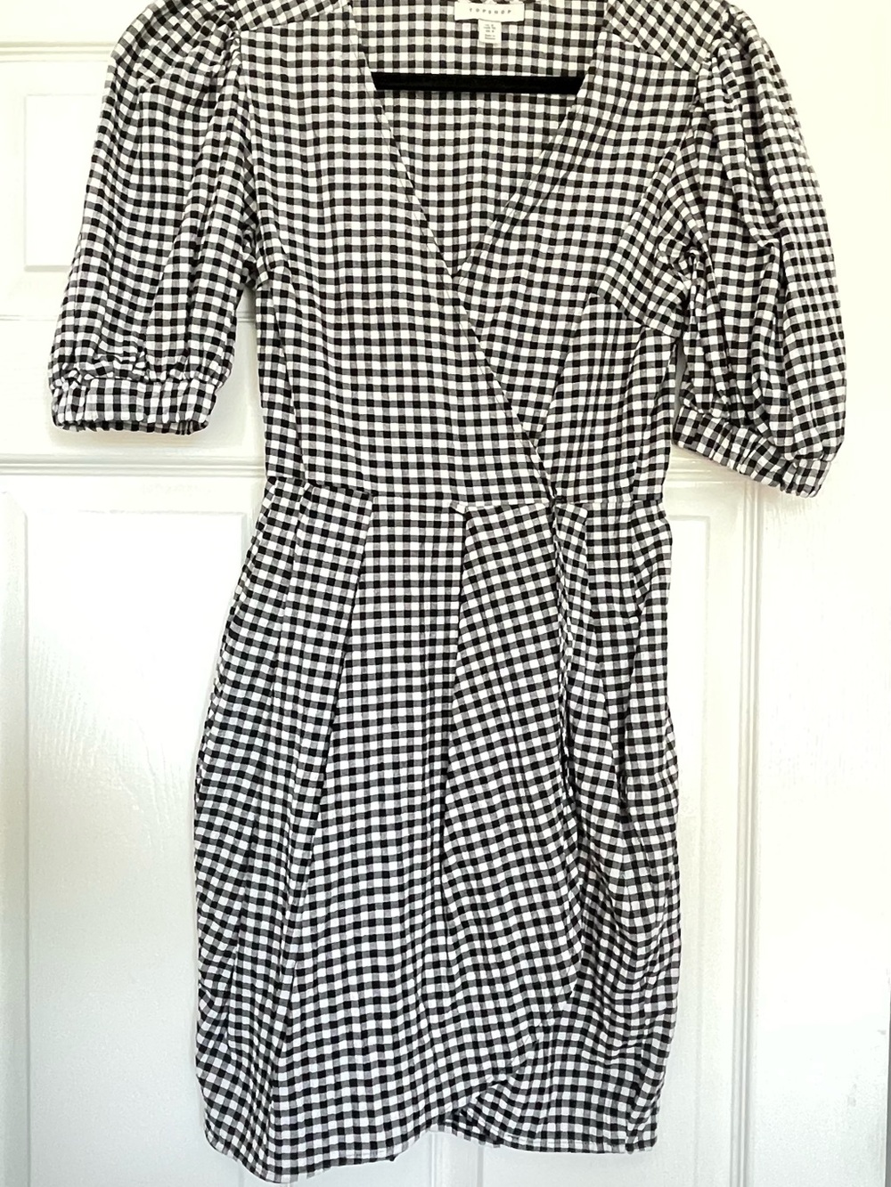 Topshop Black and White Gingham Wrap Mini Dress